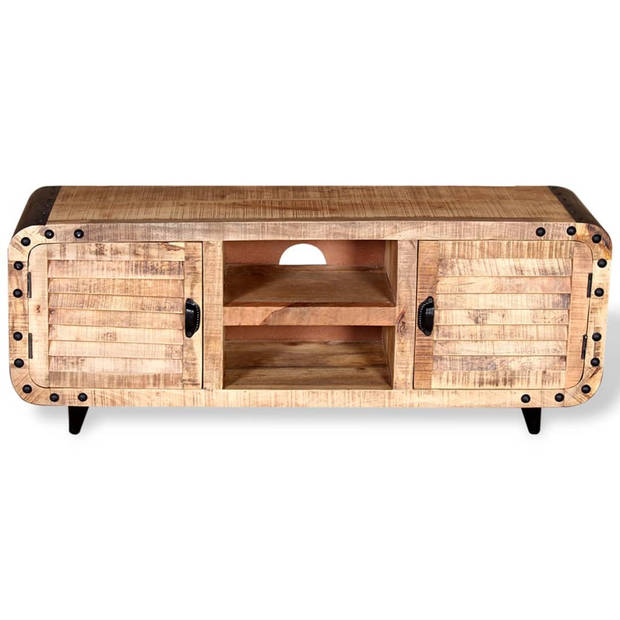 The Living Store tv-meubel industriële stijl 120x30x50 cm - massief mangohout - bruin/zwart