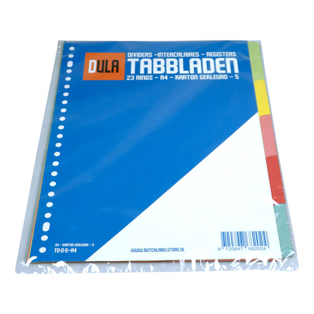 DULA Tabbladen gekleurd karton - 5 tabs - A4 - 23 gaten - 5 kleuren