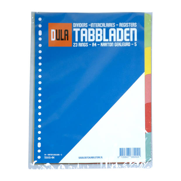 DULA Tabbladen gekleurd karton - 5 tabs - A4 - 23 gaten - 5 kleuren
