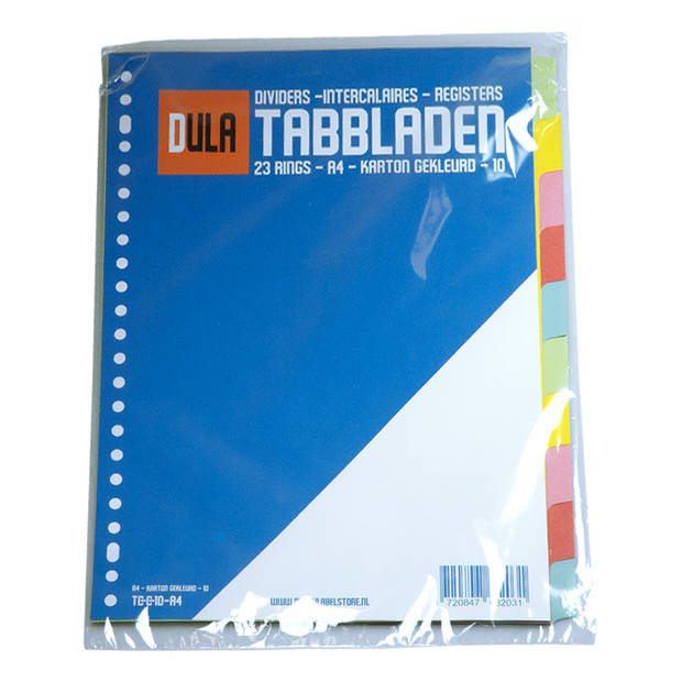 DULA Tabbladen gekleurd karton - 10 tabs - A4 - 23 gaten - 5 kleuren