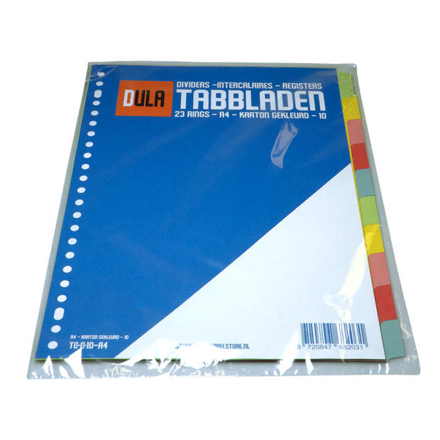 DULA Tabbladen gekleurd karton - 10 tabs - A4 - 23 gaten - 5 kleuren