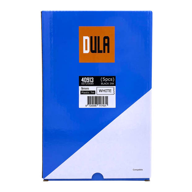 DULA label tape - Compatible met Dymo D1 40913 - 5 stuks - Zwart op wit - 9mm x 7m