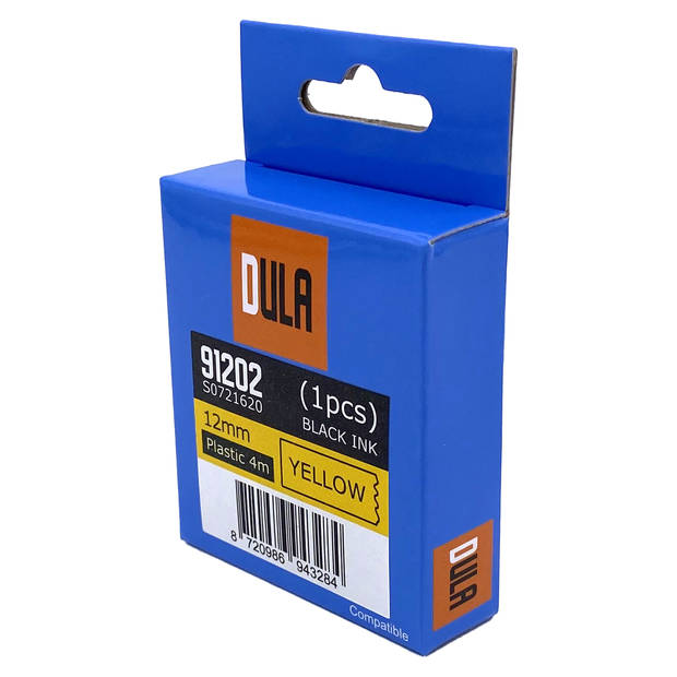DULA - Dymo LetraTag 91202 - S0721620 - Label Tape - Zwart op Geel plastic - 12mm x 4m - 1 Stuk