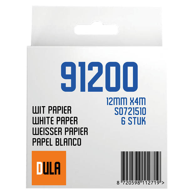 DULA - Dymo LetraTag 91200 labels - Zwart op Wit - 12mm x 4m - 6 Stuks