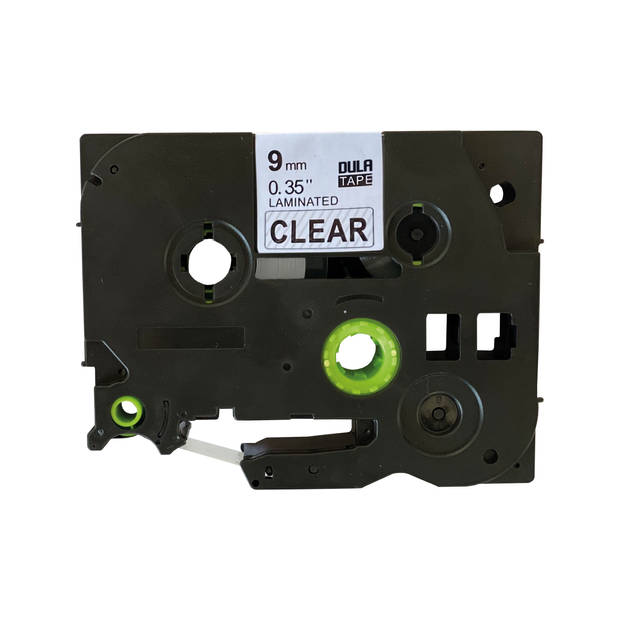 DULA label tape - Compatible met Brother P-Touch Tze-121 - 1 stuk - Zwart op transparant - 9mm x 8m