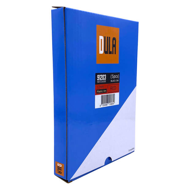 DULA - Dymo LetraTag 91203 - S0721630 - Label Tape - Zwart op Rood plastic - 12mm x 4m - 5 Stuks