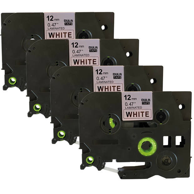 DULA - Brother Compatible Label Tape TZe-231 - 12 mm x 8 m - Zwart op Wit - voor Brother P-Touch - TZe231 - 4 Stuks