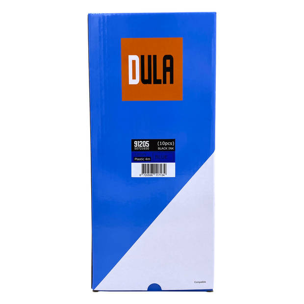 DULA label tape - Compatible met Dymo LetraTag 91205 / S0721650 - 10 stuks - Zwart op Blauw plastic - 12mm x 4m