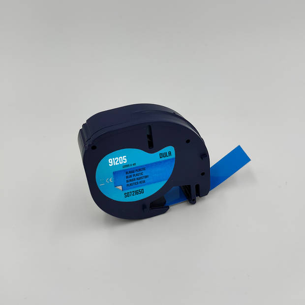 DULA - Dymo LetraTag 91205 - S0721650 - Label Tape - Zwart op Blauw plastic - 12mm x 4m - 1 Stuk
