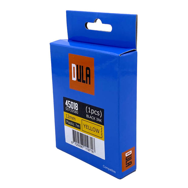 DULA label tape - Compatible met Dymo D1 45018 - 1 stuk - Zwart op geel - 12mm x 7m