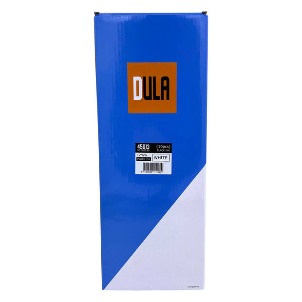 DULA label tape - Compatible met Dymo D1 45013 - 10 stuks - Zwart op wit - 12mm x 7m