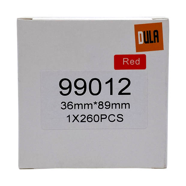 DULA Dymo Compatible labels - Rood - 99012 - S0722400 - Adresetiketten - 10 rollen - 36 x 89 mm - 260 labels per rol