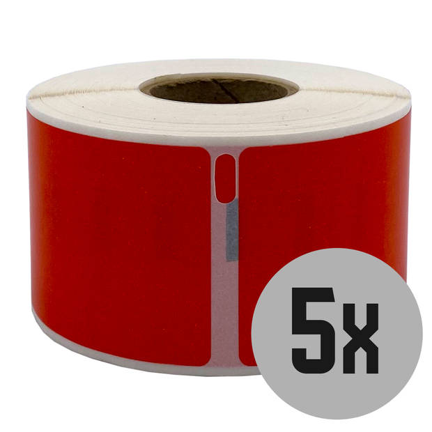 DULA Dymo Compatible labels - Rood - 99012 - S0722400 - Adresetiketten - 5 rollen - 36 x 89 mm - 260 labels per rol