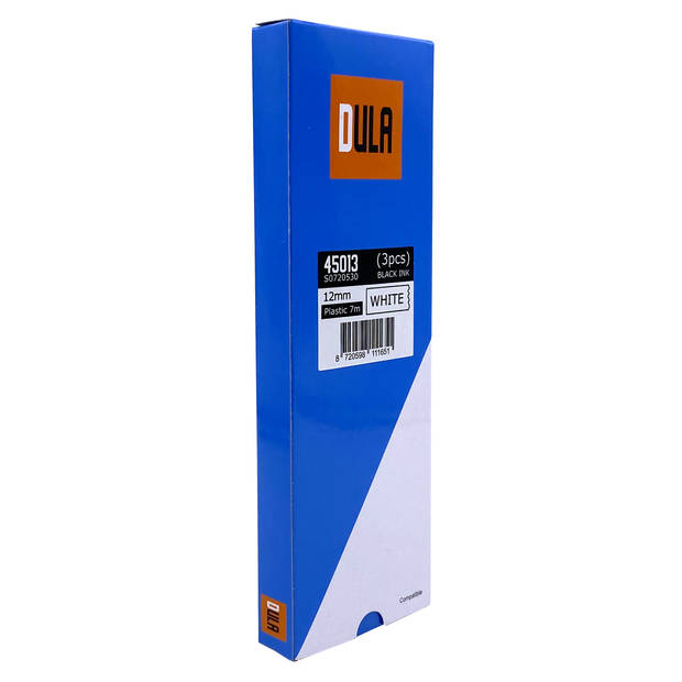 DULA Dymo D1 45013 - S0720530 - Compatible label tape - 3 lettertapes - Zwart op wit - 12mm x 7m