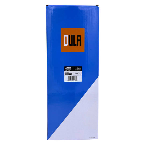 DULA label tape - Compatible met Dymo D1 40910 - 10 stuks - Zwart op transparant - 9mm x 7m