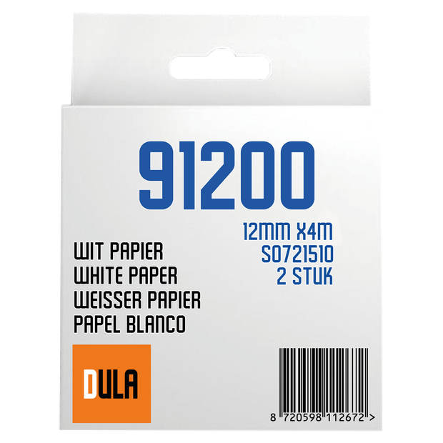 DULA - Dymo LetraTag 91200 labels - Zwart op Wit - 12mm x 4m - 2 Stuks