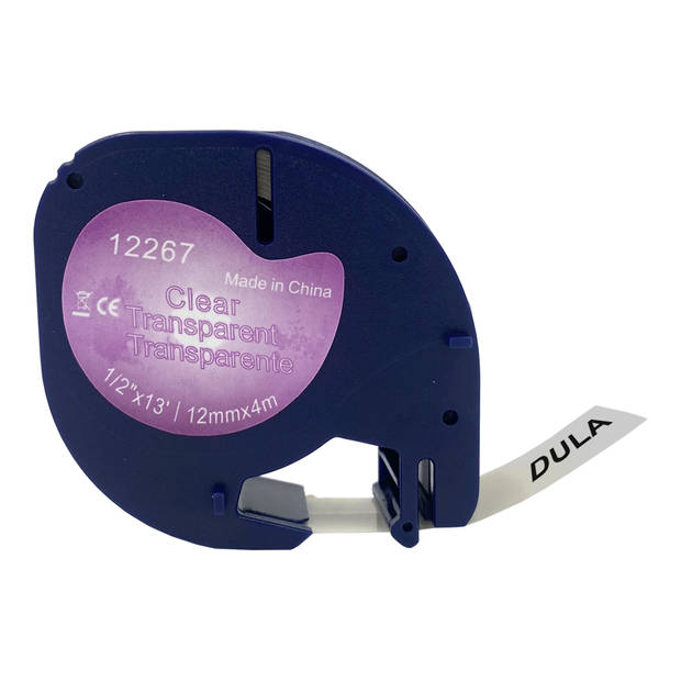 DULA - Dymo LetraTag 12267 - S0721530 - Label Tape - Zwart op Transparant plastic - 12mm x 4m - 5 Stuks