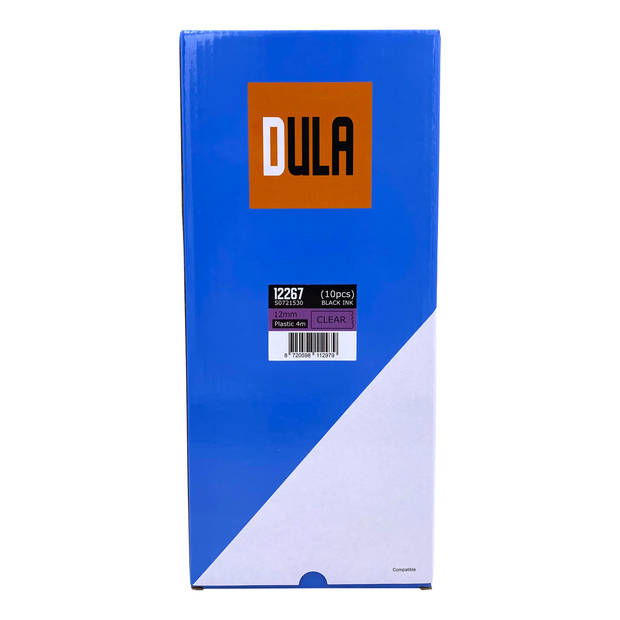 DULA - Dymo LetraTag 12267 - S0721530 - Label Tape - Zwart op Transparant plastic - 12mm x 4m - 10 Stuks