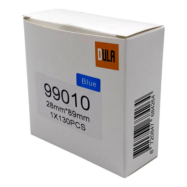 DULA Dymo Compatible labels - Blauw - 99010 - S0722370 - Adresetiketten - 1 rol - 28 x 89 mm - 130 labels per rol