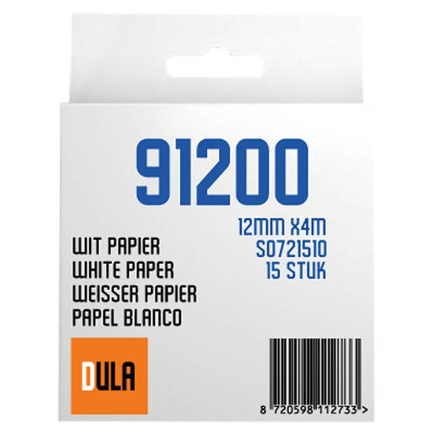 DULA - Dymo LetraTag 91200 labels - Zwart op Wit - 12mm x 4m - 15 Stuks