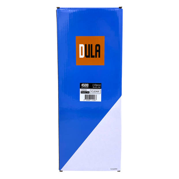 DULA label tape - Compatible met Dymo D1 45010 - 10 stuks - Zwart op transparant - 12mm x 7m