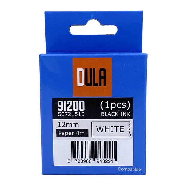 DULA - Dymo LetraTag 91200 - S0721510 - Label Tape - Zwart op Wit papier - 12mm x 4m - 1 Stuk