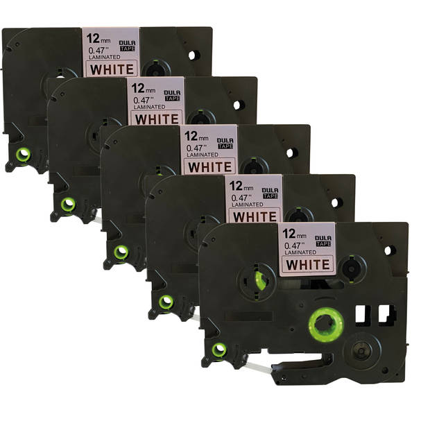 DULA - Brother Compatible Label Tape TZe-231 - 12 mm x 8 m - Zwart op Wit - voor Brother P-Touch - TZe231 - 15 Stuks