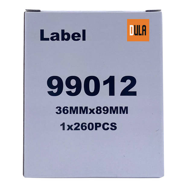 DULA Dymo Compatible labels - Wit - 99012 - S0722400 - Adresetiketten - 3 rollen - 36 x 89 mm - 260 labels per rol