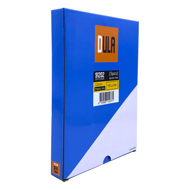 DULA - Dymo LetraTag 91202 - S0721620 - Label Tape - Zwart op Geel plastic - 12mm x 4m - 5 Stuks