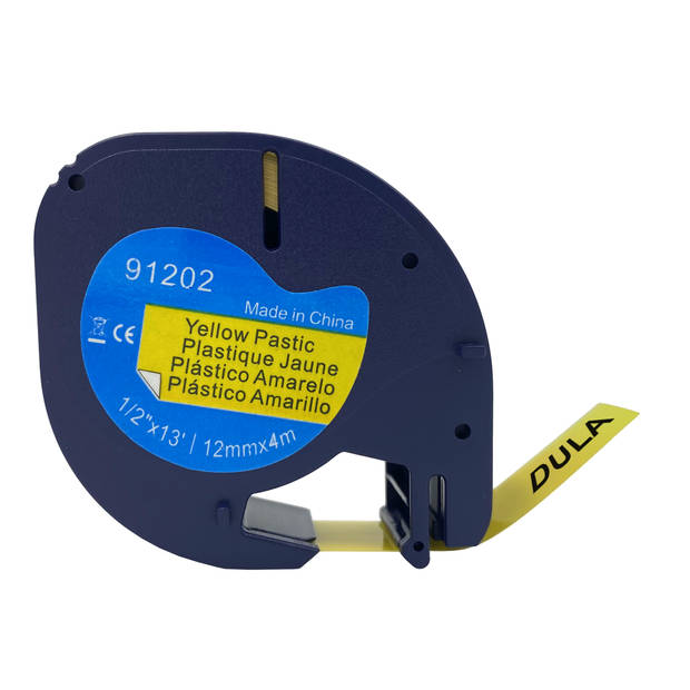 DULA - Dymo LetraTag 91202 - S0721620 - Label Tape - Zwart op Geel plastic - 12mm x 4m - 5 Stuks