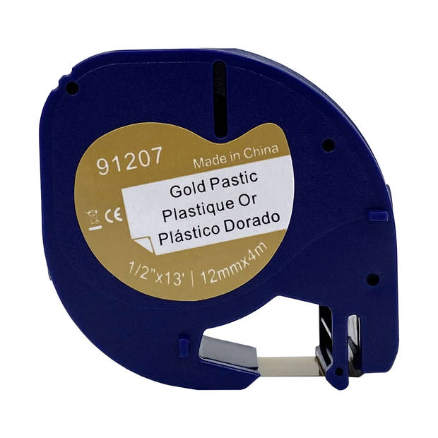 DULA label tape - Compatible met Dymo LetraTag 91207 / S0721612 - 1 stuk - Zwart op Goud plastic - 12mm x 4m