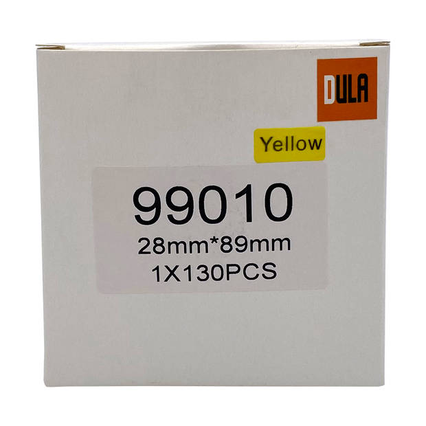 DULA Dymo Compatible labels - Geel - 99010 - S0722370 - Adresetiketten - 1 rol - 28 x 89 mm - 130 labels per rol