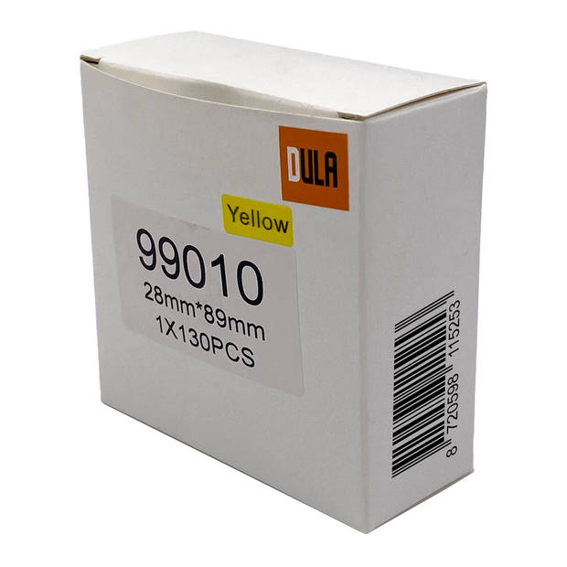 DULA Dymo Compatible labels - Geel - 99010 - S0722370 - Adresetiketten - 1 rol - 28 x 89 mm - 130 labels per rol