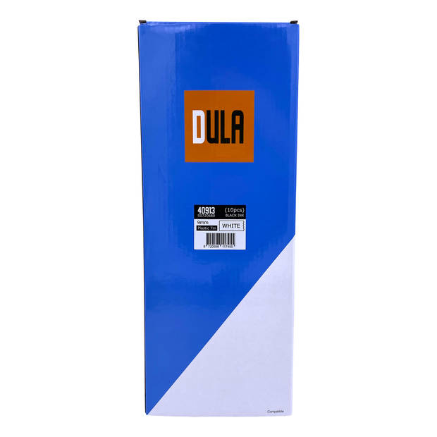 DULA label tape - Compatible met Dymo D1 40913 - 10 stuks - Zwart op wit - 9mm x 7m