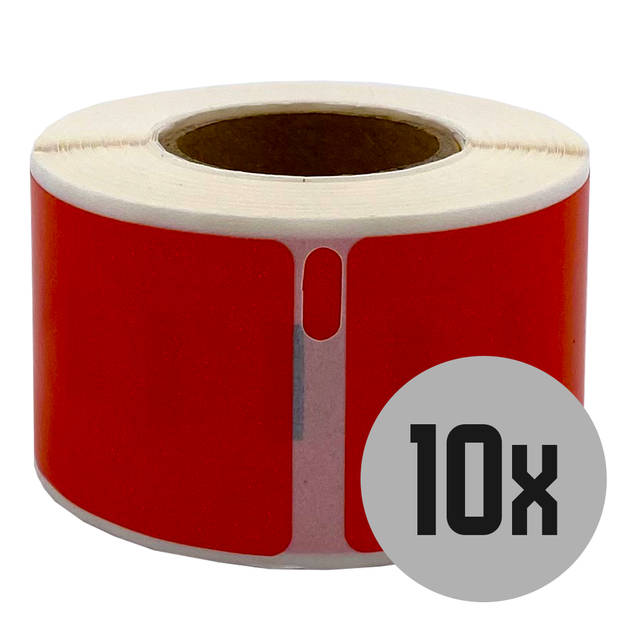 DULA Dymo Compatible labels - Rood - 99010 - S0722370 - Adresetiketten - 10 rollen - 28 x 89 mm - 130 labels per rol