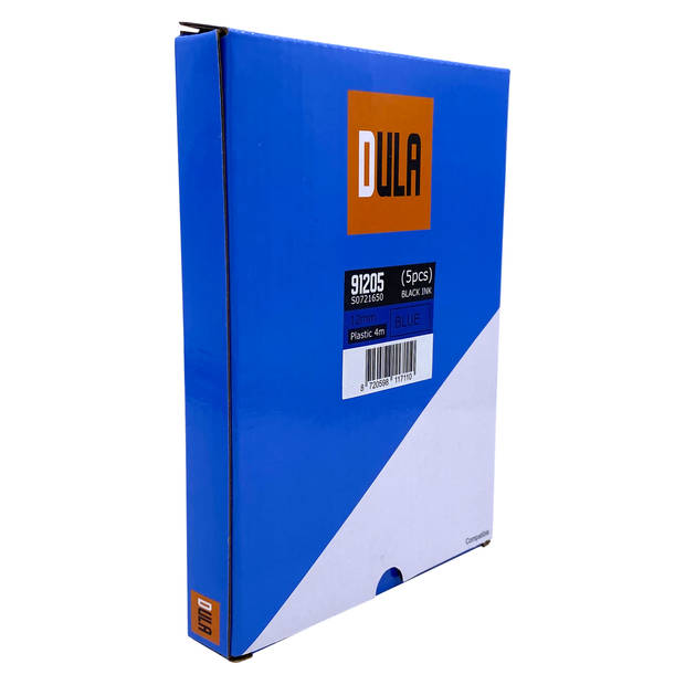 DULA - Dymo LetraTag 91205 - S0721650 - Label Tape - Zwart op Blauw plastic - 12mm x 4m - 5 Stuks
