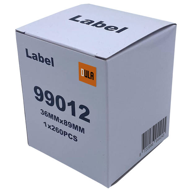 DULA Dymo Compatible labels - Wit - 99012 - S0722400 - Adresetiketten - 1 rol - 36 x 89 mm - 260 labels per rol