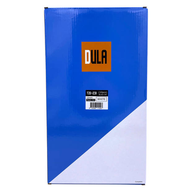 DULA label tape - Compatible met Brother P-Touch Tze-231 - 10 stuks - Zwart op wit - 12mm x 8m