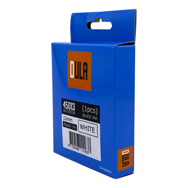 DULA label tape - Compatible met Dymo D1 45013 - 1 stuk - Zwart op wit - 12mm x 7m