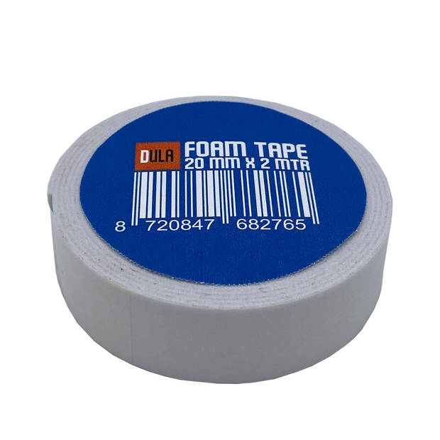 DULA Foam tape - Montage tape - Dubbelzijdig tape - Wit - 20mm x 2 m