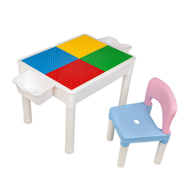 Decopatent® - Kindertafel met 1 Stoeltje - Speeltafel met bouwplaat en