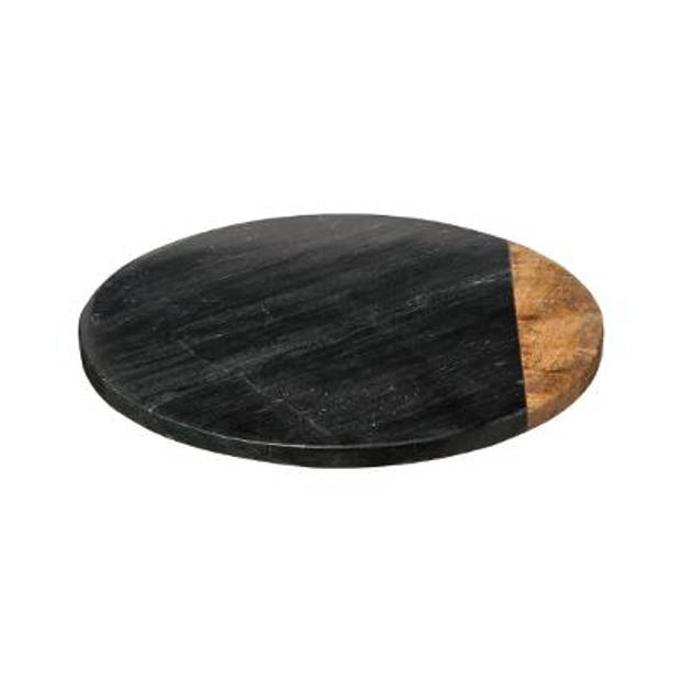 Draaiplateau Serveerplank Marble Draaischijf van 100%Marmer & Hout - Zwart - Ø30CM