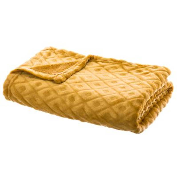 Flanellen fleece plaid Cubic - Oker Geel - L 125 x 150 cm