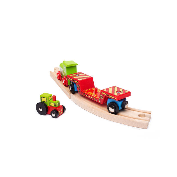 Bigjigs Houten Dieplader Wagon met Tractor