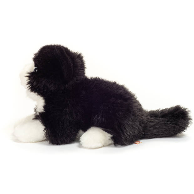 Hermann Teddy Knuffeldier kat/poes - zachte pluche stof - premium kwaliteit knuffels - zwart/wit - 20 cm - Knuffel huisd