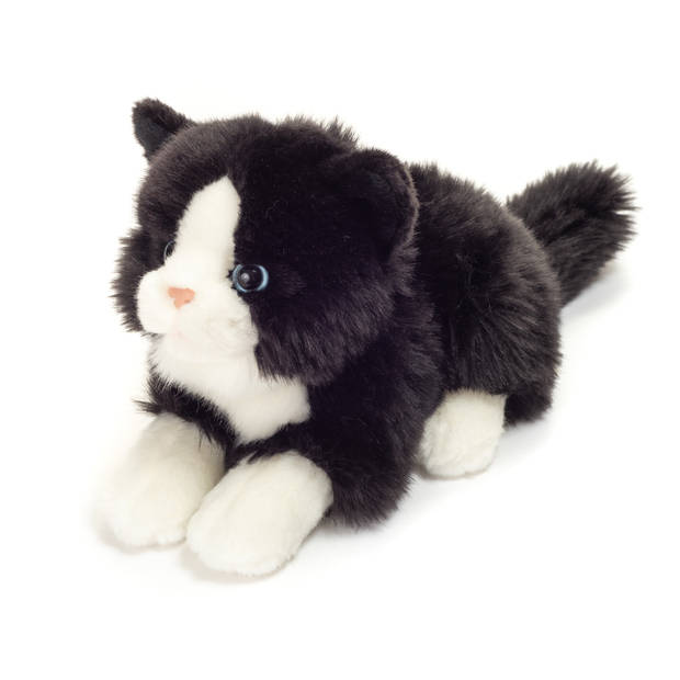 Hermann Teddy Knuffeldier kat/poes - zachte pluche stof - premium kwaliteit knuffels - zwart/wit - 20 cm - Knuffel huisd