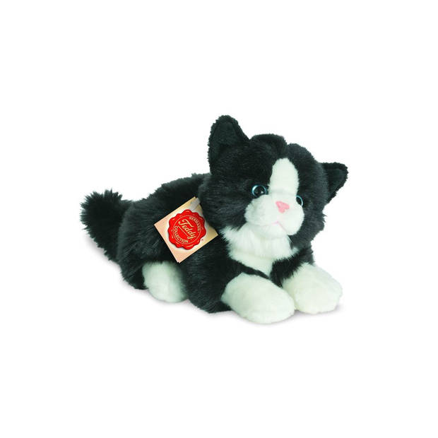 Hermann Teddy stofftier Katze liegend schwarz/weiß 20 cm