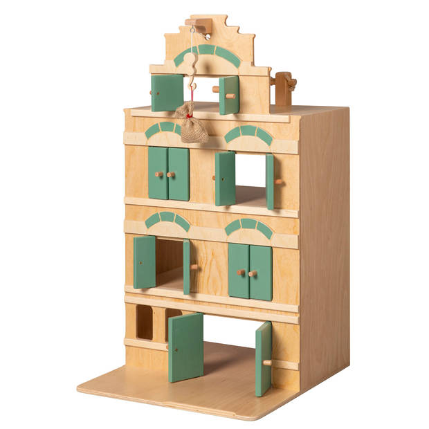 Van Dijk Toys houten speel Pakhuis groen inclusief erwtenzakje - Vintage groen( geschikt voor kinderopvang)