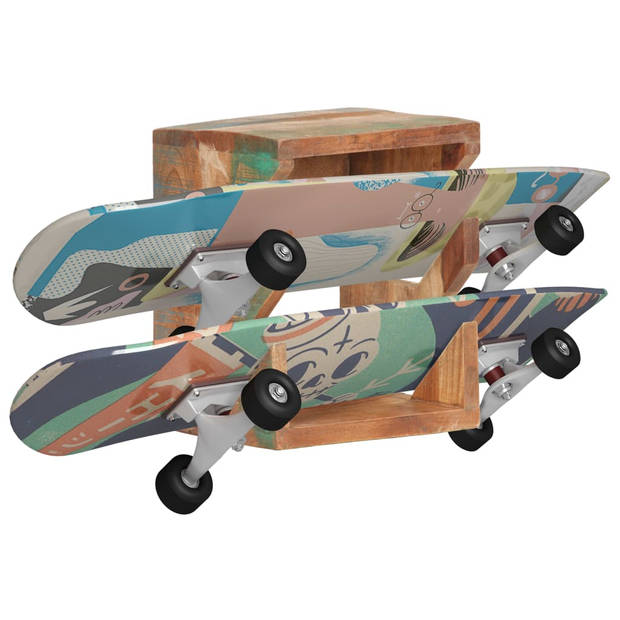 The Living Store Skateboardhouder - gerecycled hout - 25x20x30 cm - meerkleurige afwerking