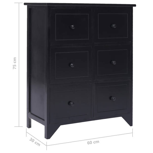 vidaXL Bijzetkast met 6 lades 60x30x75 cm paulowniahout zwart